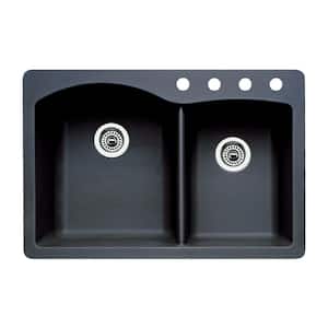 Diamond Dual-Mount Granite 33 in. 4-Hole 60/40 Double Bowl Kitchen Sink in Anthracite