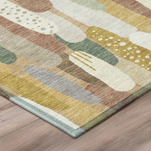 Chantille Machine Washable Indoor/Outdoor Abstract ACN3111 Saffron 8 ft. x 8 ft. Round Rug