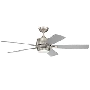 Stellar 52 in. Dual Mount Brushed Polished Nickel Ceiling Fan Integrated LED Light Kit & Hard-Wired 4 Speed Fan Control