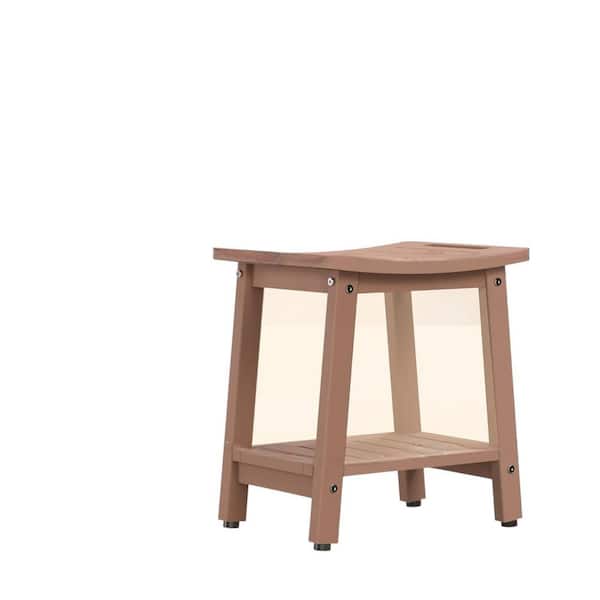 HDPE Series 16 in. W Freestanding Waterproof, Storage Shelf, Adjustable Feet Shower Bench Seat in Brown