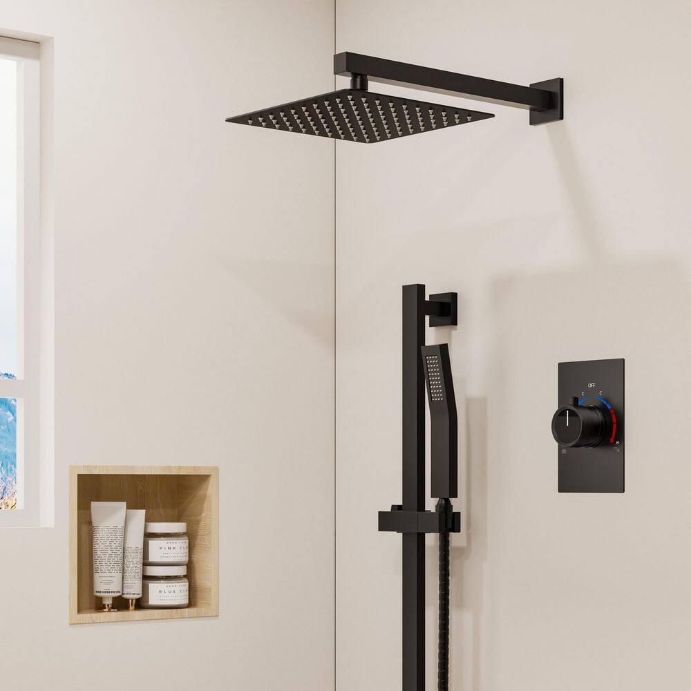 2-Spray 10 in. Wall Mount Dual Fixed and Handheld Shower Head in Matte Black (Valve Included) price history on PriceWatchPro