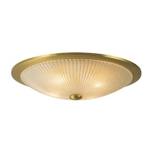 Triturado 23 in. 4-Light Brass Flush Mount with Crushed Ribbed Glass Shade