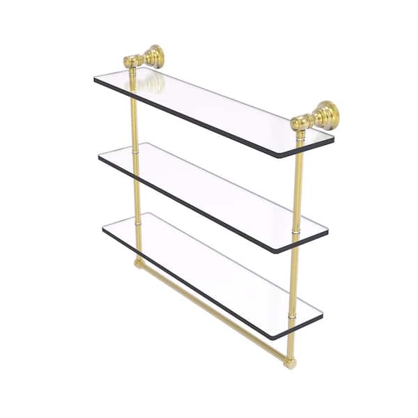 Allied Brass Carolina Collection 22 in. W x 19.7 in. H x 5.54 in. D Glass Rectangular Shelf in Satin Brass with Towel Bar
