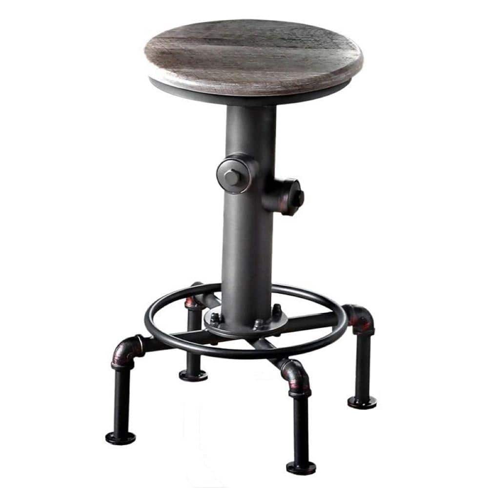 Antique Black Swivel Backless Wood Metal Counter Stool