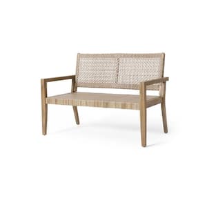 Coloma Light Multi-Brown and Light Brown Wicker and Wood Outdoor Loveseat