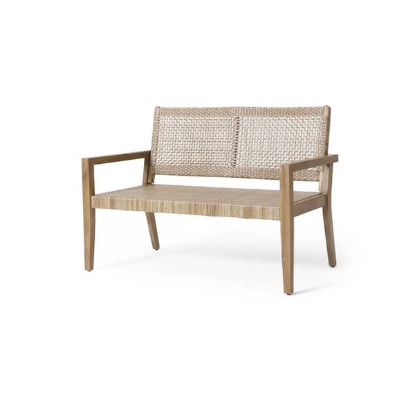 Noble House Coloma Light Multi-Brown and Light Brown Wicker and Wood Outdoor Patio Loveseat