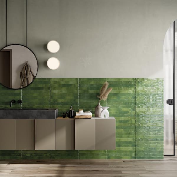 Chroma Rectangle 2 in. x 18 in. Green Porcelain Tile (7.42 sq. ft./Case)