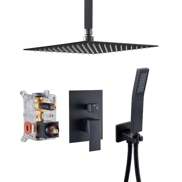 Single Handle 1-Spray 10 in. Ceiling Mount Shower Faucet 2.5 GPM with Pressure Balance in Black (Valve Included)