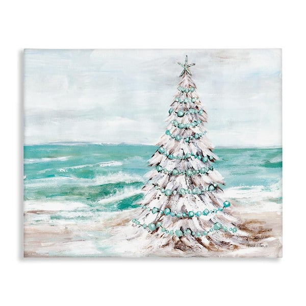 Snowy Christmas Tree on Beach by Amanda Hilburn Unframed Graphic Art Print Nature 24 in. x 30 in.