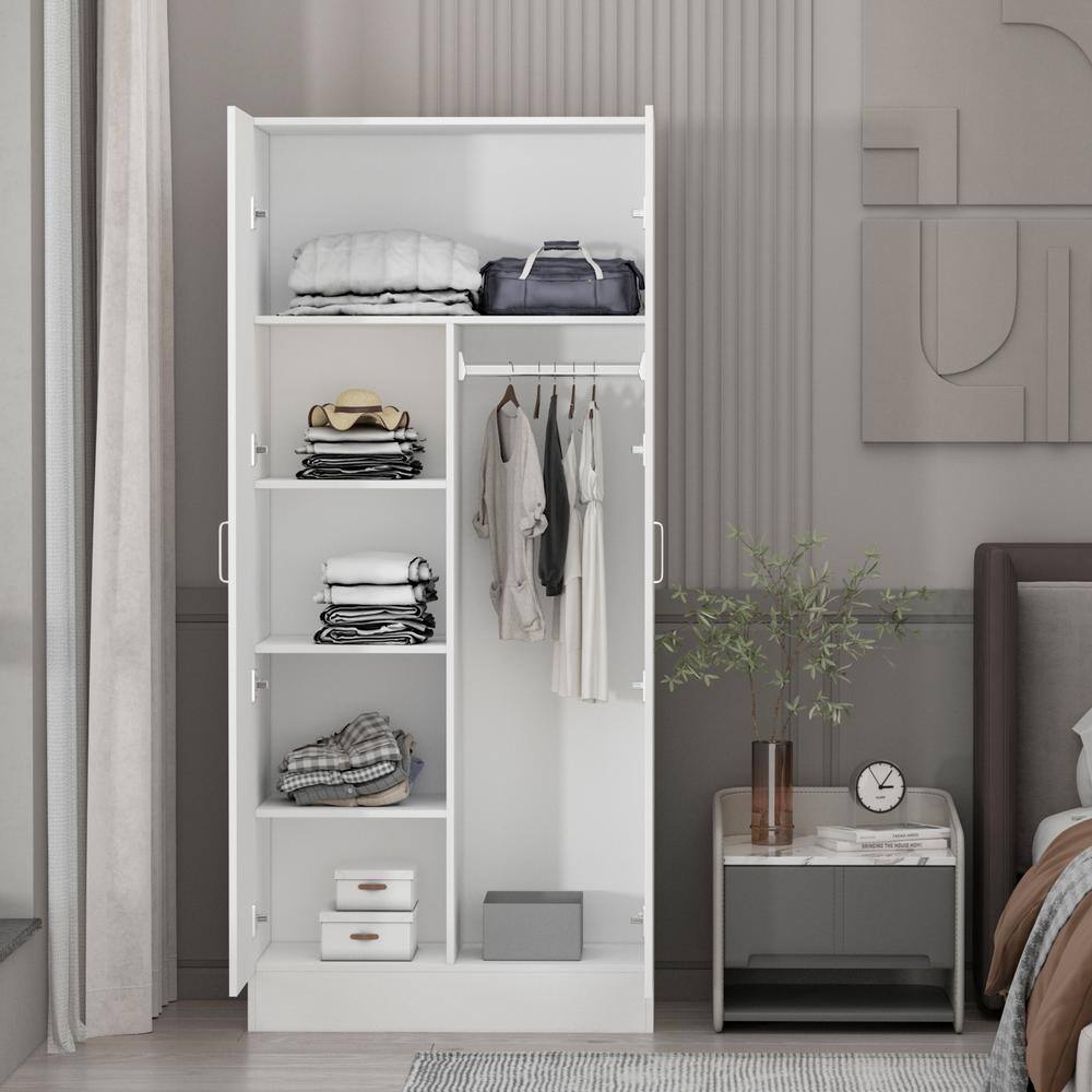 White 2-Doors Armoire Wardrobe with Hanging Rod and Storage Shelves 71 in. H x 31.5 in. W x 15.7 in. D - thumbnail 7