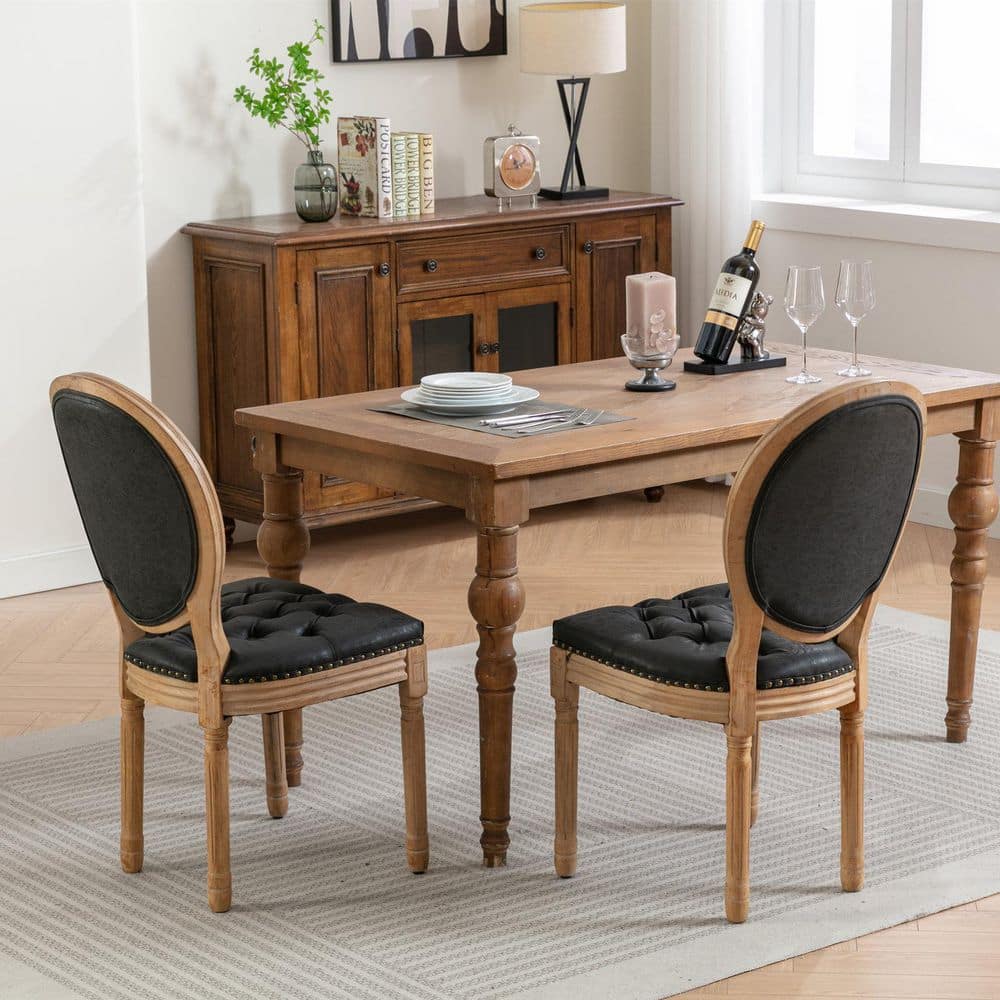 aisword Black French Style Antique Painting Faux Leather Dining