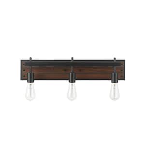 Mackay 24 in. 3-Light Faux Wood Vanity Light with Matte Black Accent