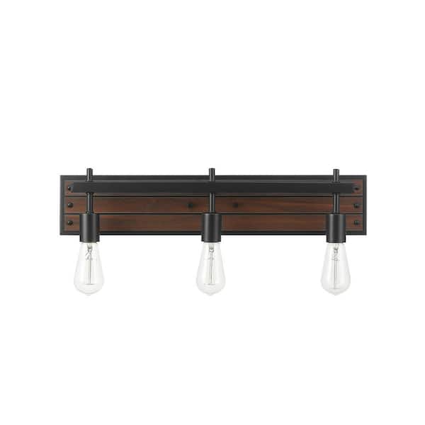 Globe Electric Mackay 24 in. 3-Light Faux Wood Vanity Light with Matte Black Accent