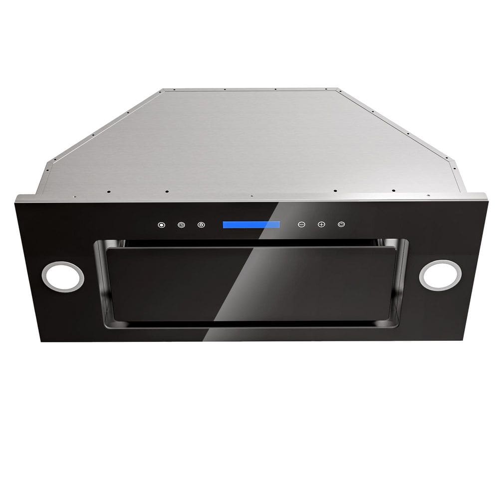 36 in. 900 CFM Convertible Insert Range Hood with 4-Speed Control, Lights in Stainless Steel with Black Tempered Glass
