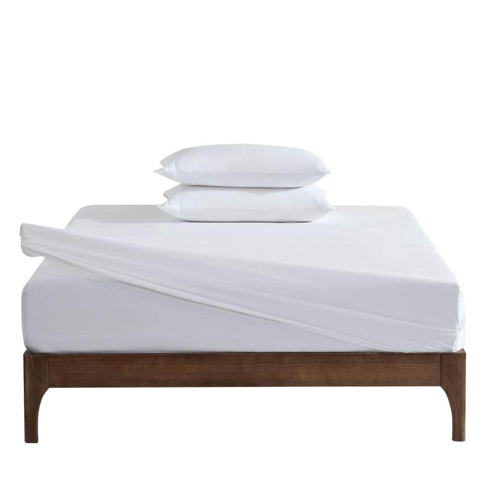 Twin Solid White Cotton Percale Deep Pocket Fitted Sheet