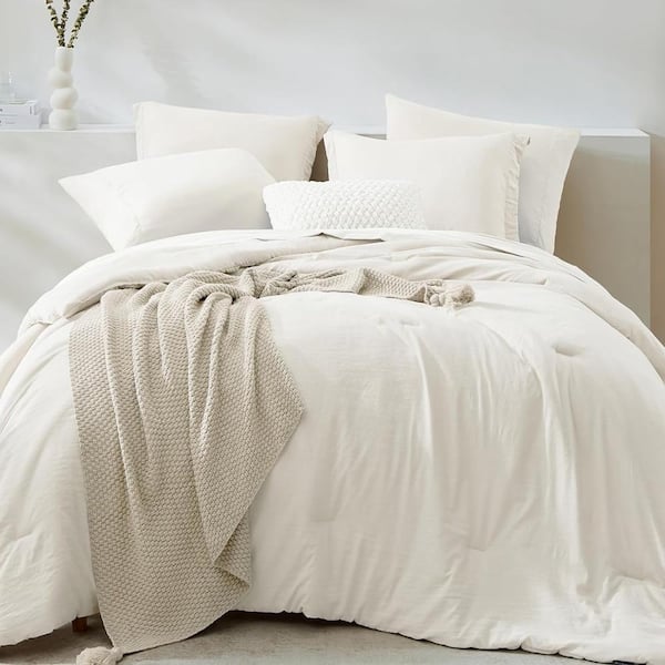 7-Piece Snow White Queen Size Soft Bed-in-a-Bag Comforter Set, All Season