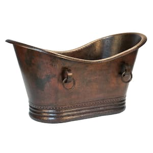60 in. x 32 in. Hammered Copper Double Slipper Soaking Bathtub with Rings and 2 in. Drain Package in Oil Rubbed Bronze