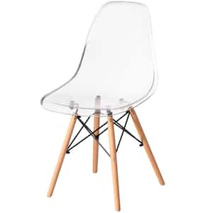 Mid-Century Modern Style Dining Chair with Wooden Dowel Eiffel Legs, DSW Transparent Plastic Shell Accent Chair, Clear