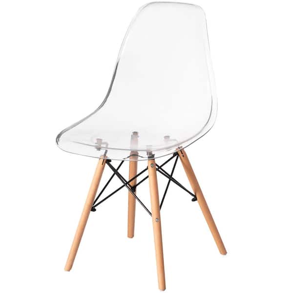 Mid-Century Modern Style Dining Chair with Wooden Dowel Eiffel Legs, DSW  Transparent Plastic Shell Accent Chair, Clear