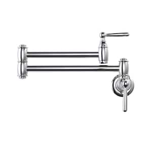 Retro Wall Mounted Brass Pot Filler with 2 Handles in Polished Nickel
