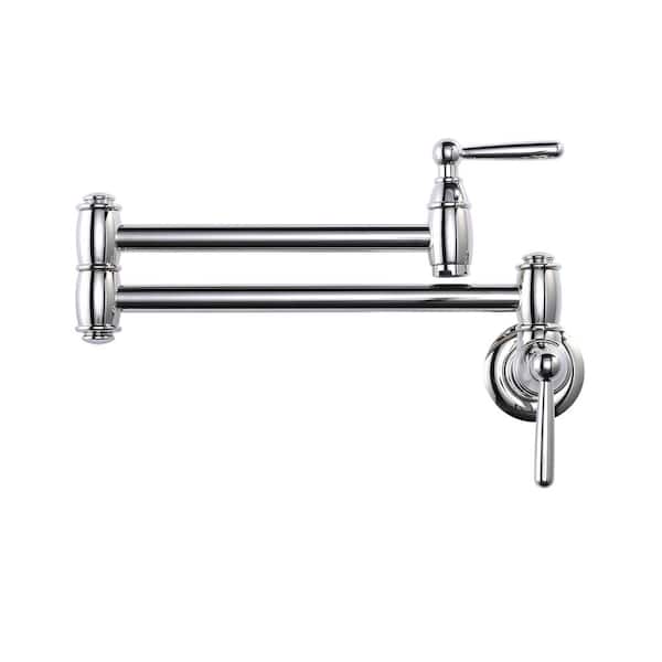 IVIGA Retro Wall Mounted Brass Pot Filler with 2 Handles in Polished Nickel