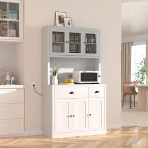 White Kitchen Pantry Cabinet Storage with Adjustable Shelves, Buffet Cupboard and Microwave Stand