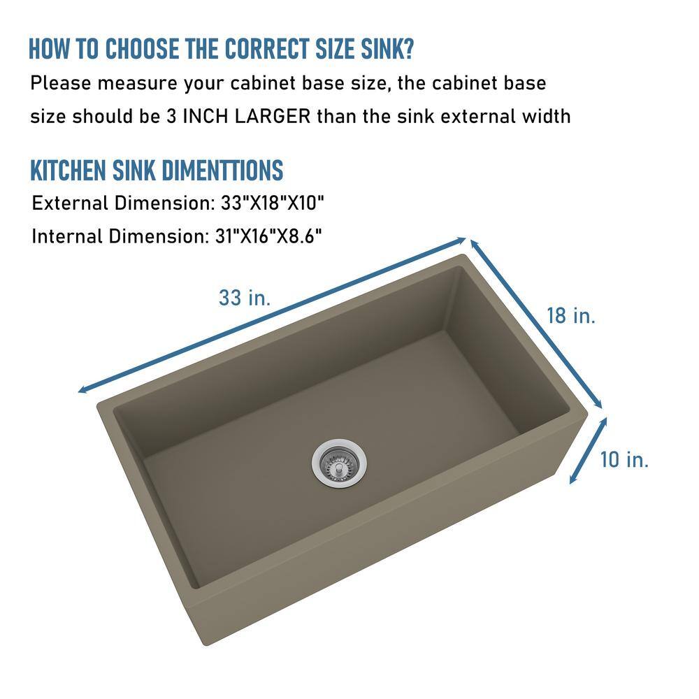 Taupe Clay Fireclay 33'' Single Bowl Farmhouse Kitchen Sink