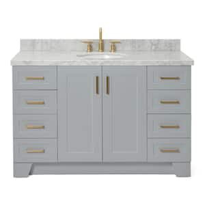 Taylor 55 in. W x 22 in. D x 36 in. H Freestanding Bath Vanity in Grey with Carrara White Marble Top