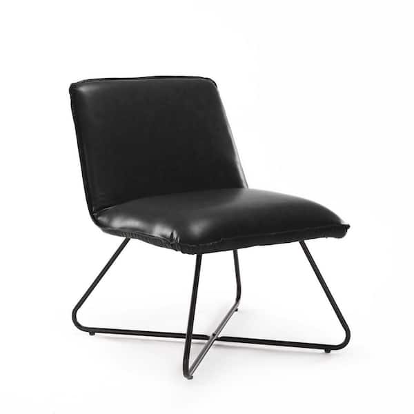 LUE BONA 22.2 in. Wide Black Mid Century Modern Faux Leather Accent Chair with Adjustable Backrest For Living Room