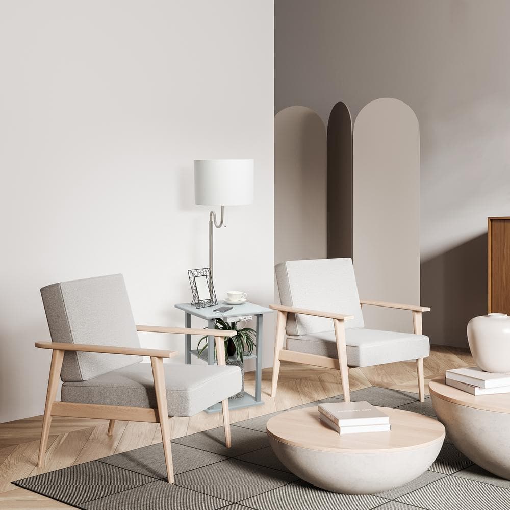 Gray 57" Modern 2-Tier End Table Floor Lamp with USB Ports