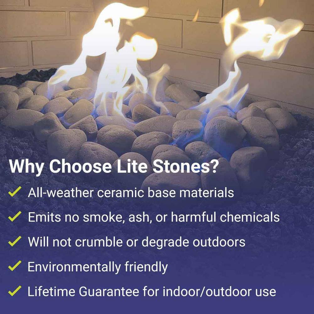 Cape Gray Ceramic Lite Stones for Fireplaces - 15 Piece Set