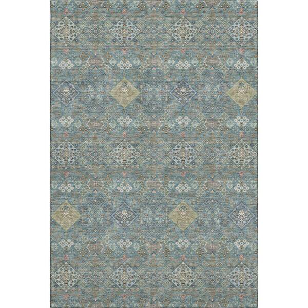 Mayfield Premium Machine Washable Abstract AMF2440 Teal 10 ft. x 14 ft. Area Rug