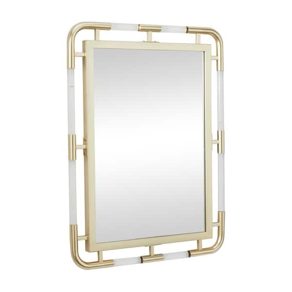 32 in. x 24 in. Rectangle Framed Gold Wall Mirror with Acrylic Details