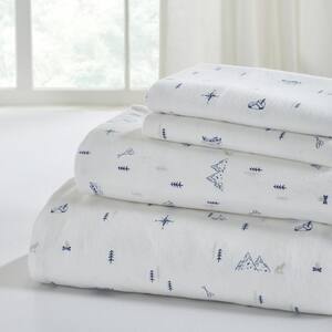 4-Piece Camping Trip Printed Cotton Flannel Adult Bed Sheet Set, Queen