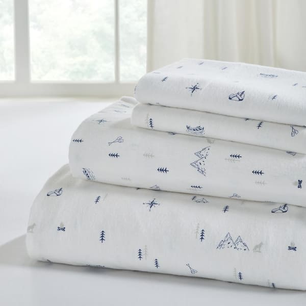 MODERN THREADS 4-Piece Camping Trip Printed Cotton Flannel Adult Bed Sheet Set, Queen