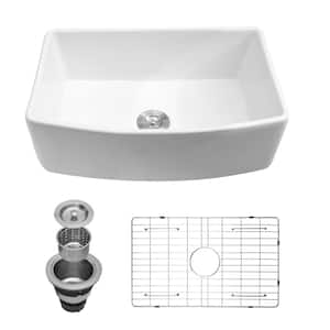 33 in. W x 19 in. D Farmhouse Apron-Front Single Bowl Ceramic Kitchen Sink with Bottom Grid, Basket Strainer