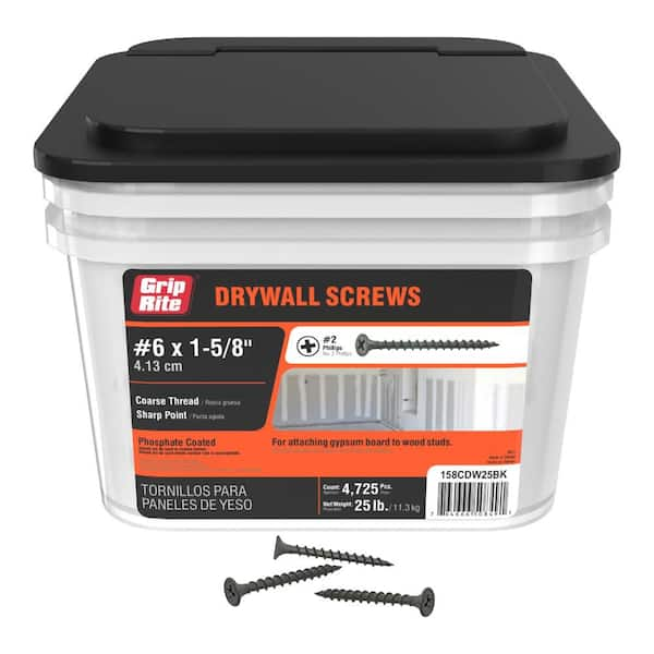 #6 x 1-5/8 in. #2 Phillips Bugle Head Coarse Thread Sharp Point Drywall Screws 25 lb. bucket