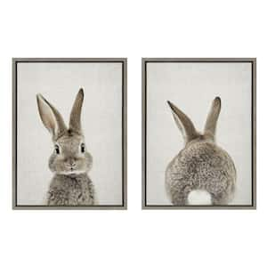 Bunny Portrait and Bunny Tail on Linen by Amy Peterson Framed Animal Canvas Wall Art Print 24 in. x 18 in. (Set of 2)