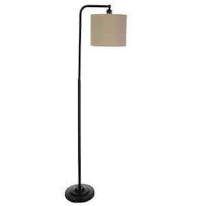 65 in. Tall Black Standard Modern Floor Lamp Light with Linen Shade and LED Bulb