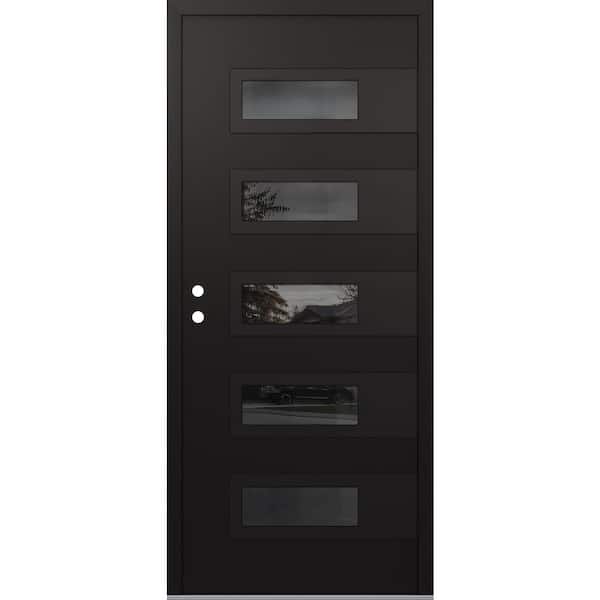 D3 36 in. x 80 in. Black P Right-Hand/Inswing Mirrored Glass Black/Black Steel Prehung Front Door