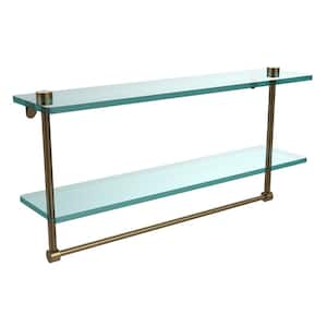22 in. L x 12 in. H x 5 in. W 2-Tier Clear Glass Bathroom Shelf with Towel Bar in Brushed Bronze