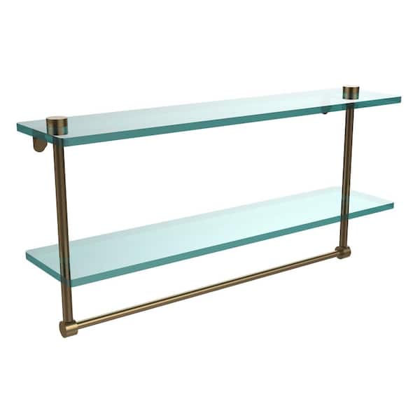 Allied Brass 22 in. L x 12 in. H x 5 in. W 2-Tier Clear Glass Bathroom Shelf with Towel Bar in Brushed Bronze