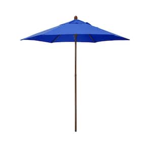 7.5 ft. Wood-Grained Steel Market Patio Umbrella with Push Lift in Pacific Blue Polyester