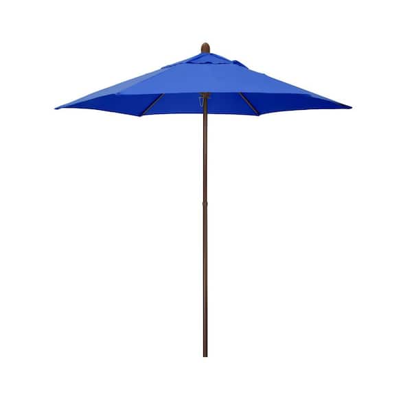 7.5 ft. Wood-Grained Steel Market Patio Umbrella with Push Lift in Pacific Blue Polyester