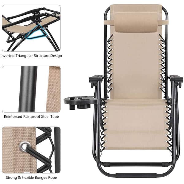 Tozey 2-Piece Beige Zero Gravity Black Metal Lawn Chair Set Tozey 2-Piece Beige Zero Gravity Black Metal Lawn Chair Set