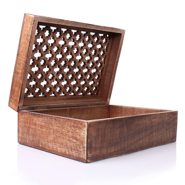 Unbranded Mango Wood Decorative Storage Box with Hinged Lid Brown XL (10.5 in. x 7.5 in. x 4 in.), Ideal for Keepsakes and Jewelry