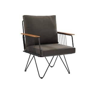 Black Hairpin Leg Metal Mid Century Modern Outdoor Lounge Chair with Clove Brown Cushion