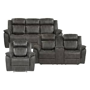 Morelia 83.5 in. W Pillow Top Arm Microfiber Rectangle 3-Piece Manual Reclining Sofa Set in. Brownish Gray