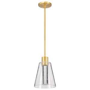 Aura 12-Watt 1-Light Brushed Brass Transitional Integrated LED Pendant Light with Clear Glass Shade