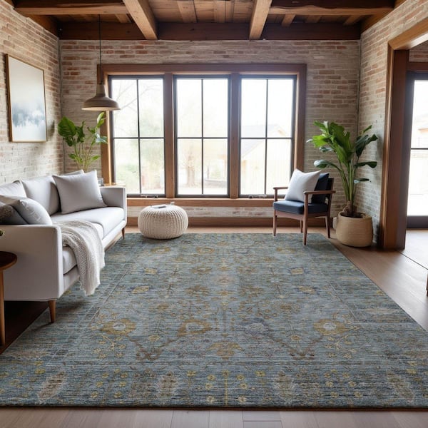 Mayfield Premium Machine Washable Abstract AMF1106 Teal 3 ft. x 5 ft. Area Rug